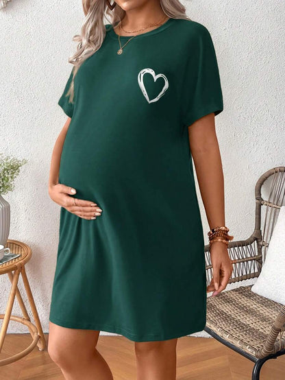 Loose Maternity Summer Dress With Heart-Shaped Print