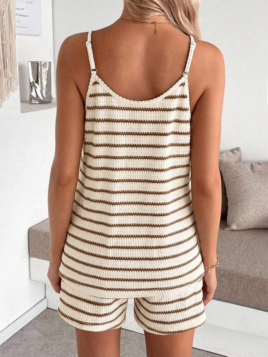 Maternity Striped V-Neck Camisole and Shorts Set Navy Blue Summer Maternity Romper Outfit for Beach and Vacation