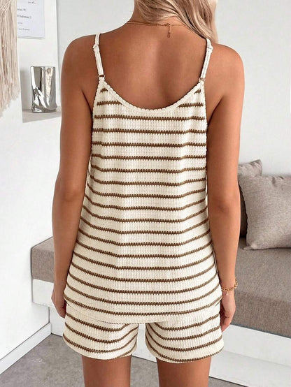 Maternity Striped V-Neck Camisole and Shorts Set Navy Blue Summer Maternity Romper Outfit for Beach and Vacation