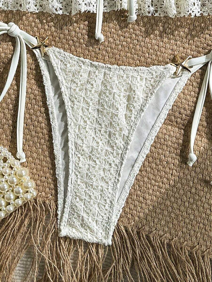 Swim Vcay Women's Spring/Summer Jacquard Fabric Spaghetti Strap Tie-Front Metal Decor Cami Bikini Top