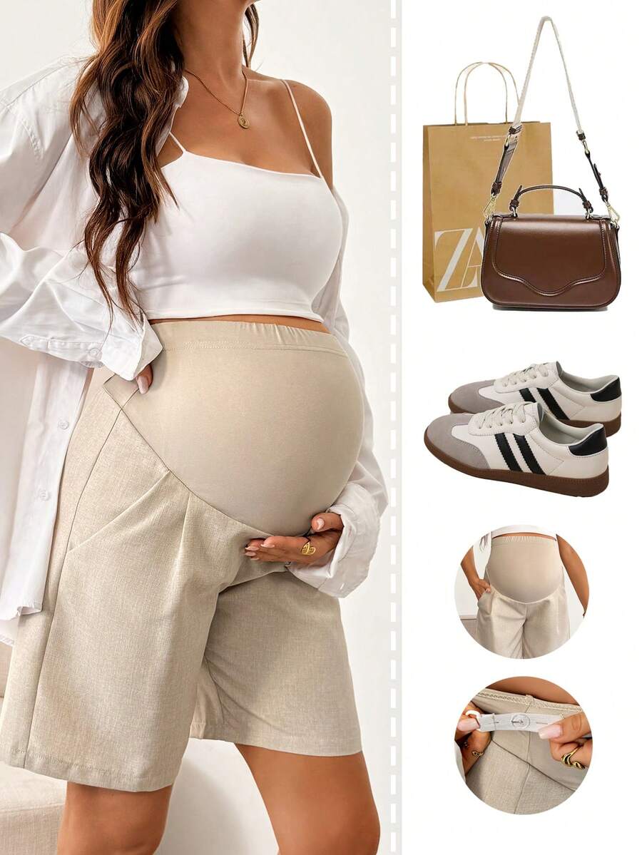 Maternity Casual High Waist Shorts - Summer Holiday Soft Stretch Lightweight Breathable, Daily Wear