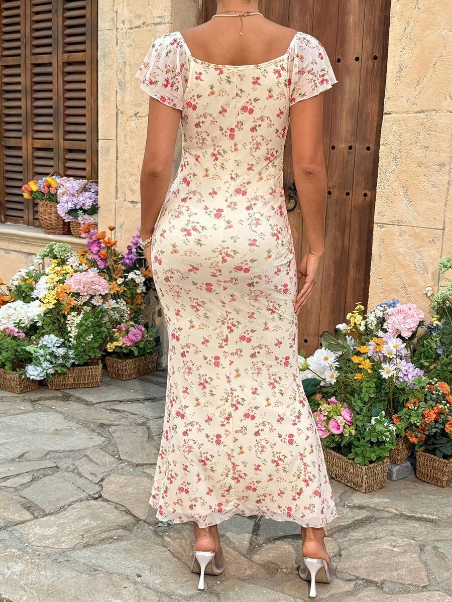 Puff Sleeve Front Bow Tie Decor Casual Smock Maternity Dress