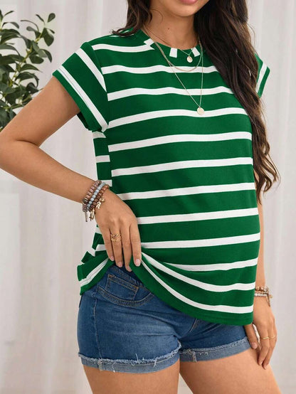 Maternity Short Sleeve Striped T-Shirt, Minimalist & Stylish, Suitable For Summer