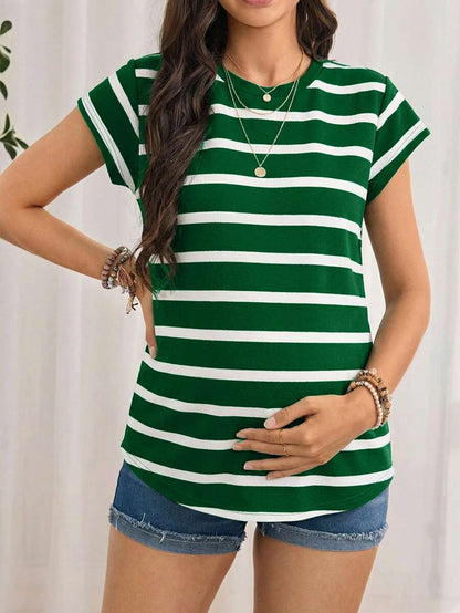 Maternity Short Sleeve Striped T-Shirt, Minimalist & Stylish, Suitable For Summer