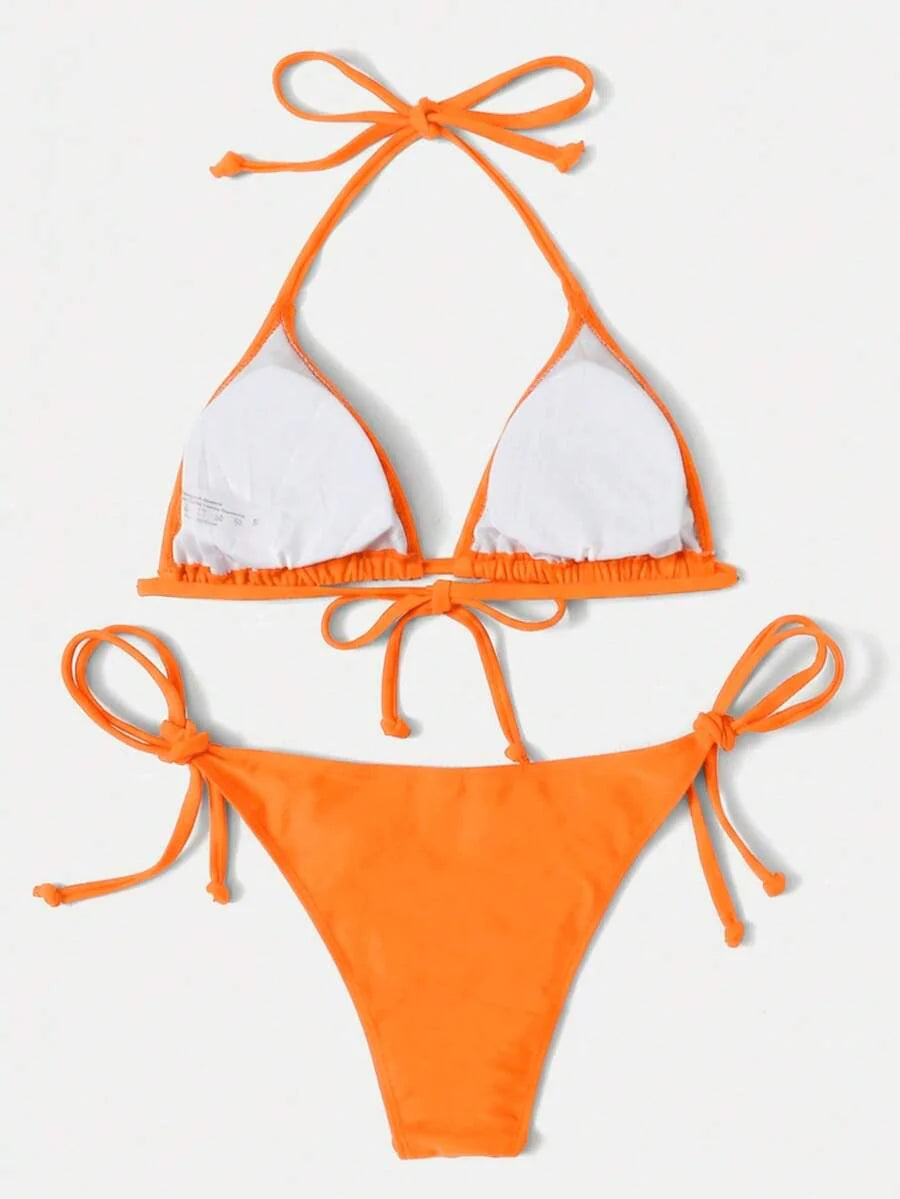Women's 2-Piece Halter Bikini Set - Leopard & Floral Print, Tie Side, Triangle Cup, Multicolor