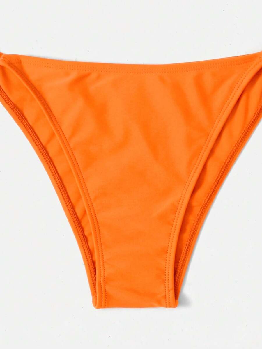 Women's Plain Halter Bikini Set - Knot Detail, Tie Side, Triangle Cup, Navy Blue