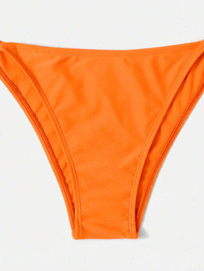 Women's Plain Halter Bikini Set - Knot Detail, Tie Side, Triangle Cup, Navy Blue