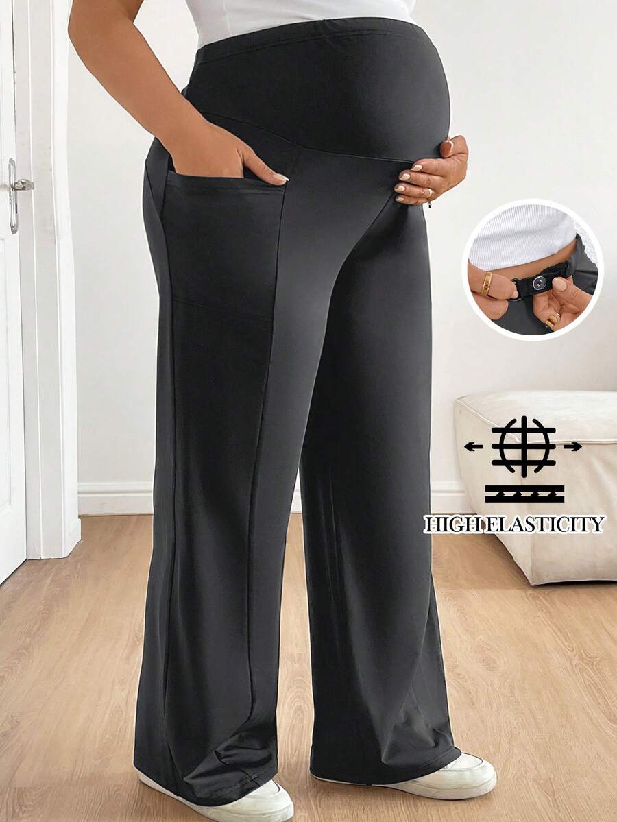 Plus Size Maternity Wide Leg Pants - Adjustable Ultra High Waist, Army Green