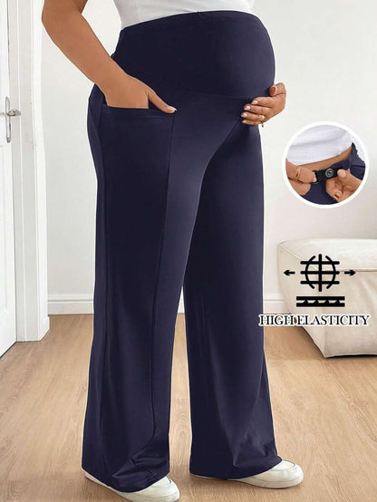 Plus Size Maternity Wide Leg Pants - Adjustable Ultra High Waist, Army Green