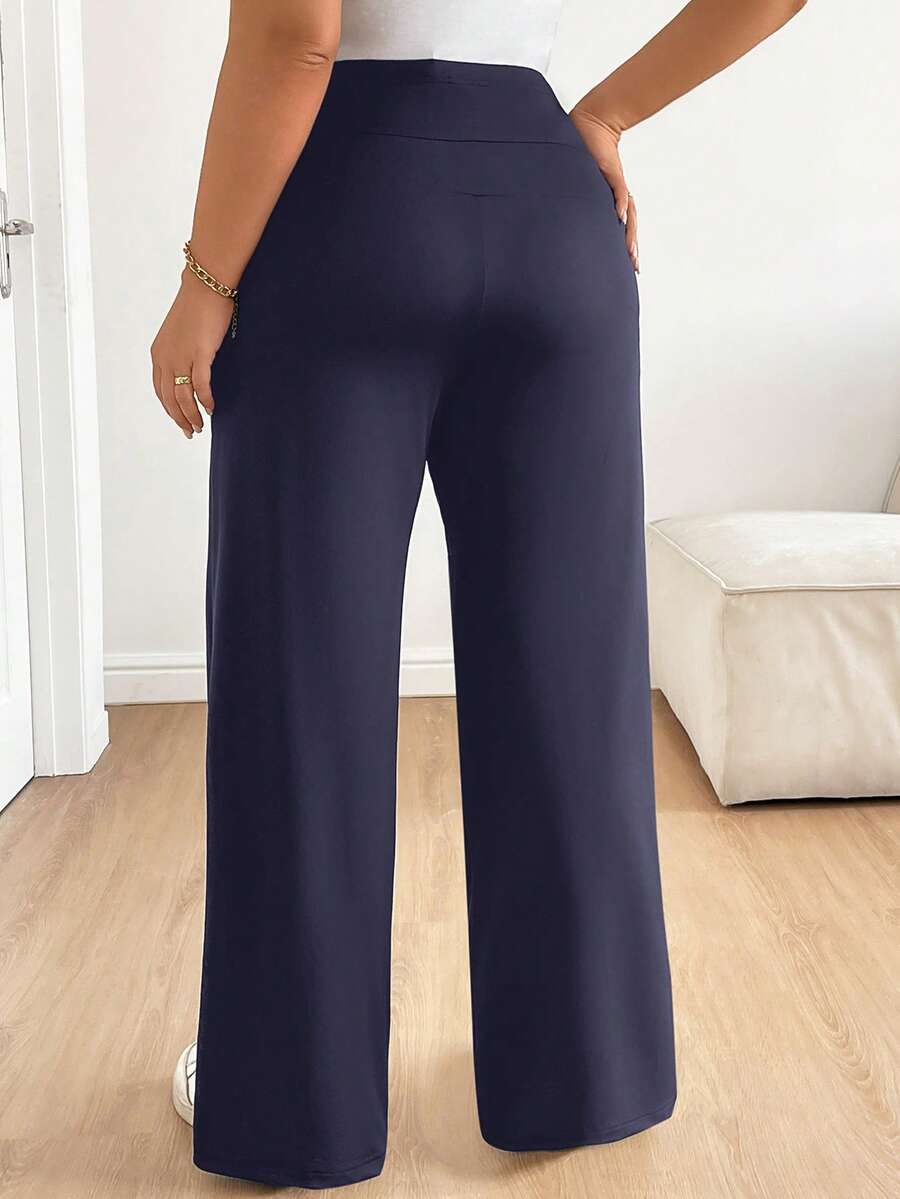 Plus Size Maternity Wide Leg Pants - Adjustable Ultra High Waist, Army Green