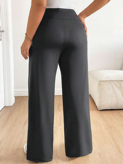 Plus Size Maternity Wide Leg Pants - Adjustable Ultra High Waist, Army Green