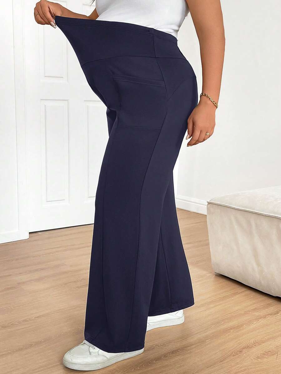 Plus Size Maternity Wide Leg Pants - Adjustable Ultra High Waist, Army Green