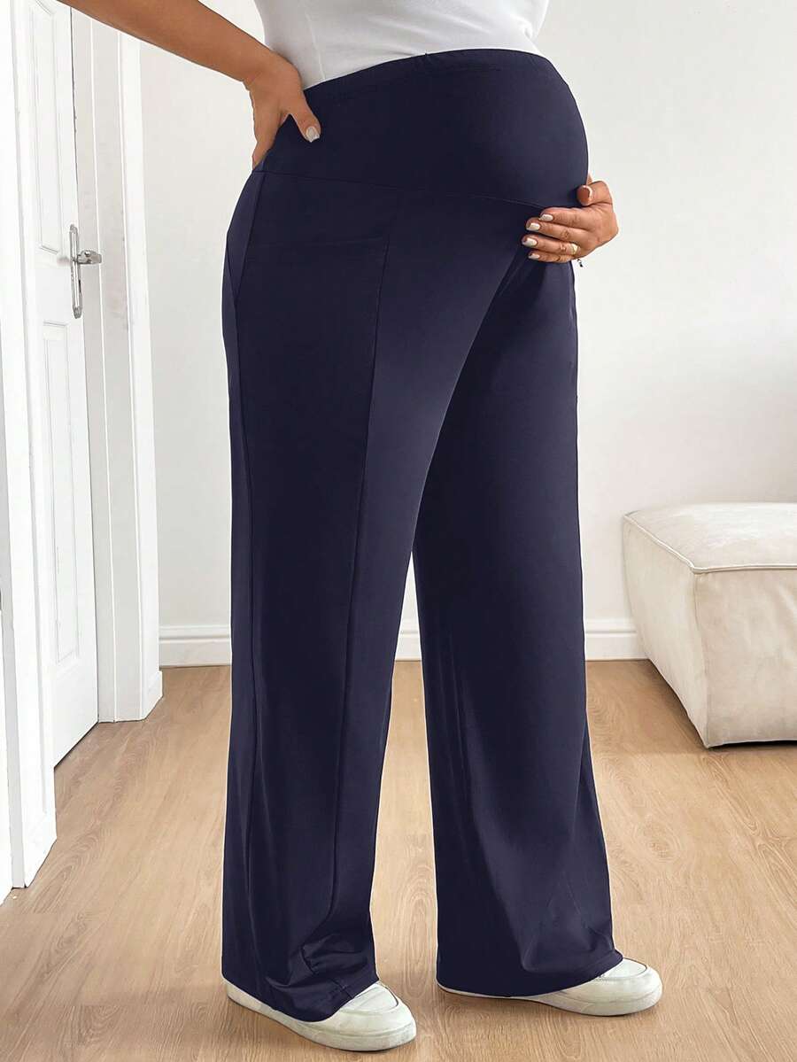 Plus Size Maternity Wide Leg Pants - Adjustable Ultra High Waist, Army Green