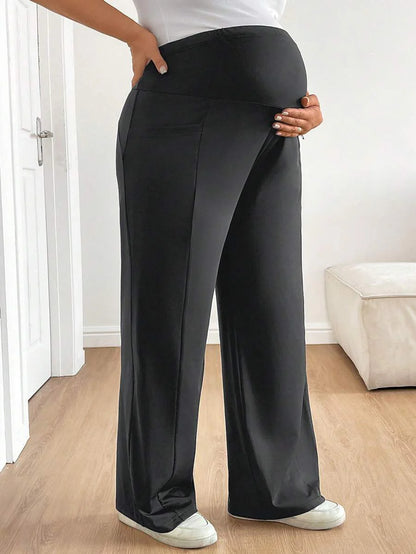 Plus Size Maternity Wide Leg Pants - Adjustable Ultra High Waist, Army Green
