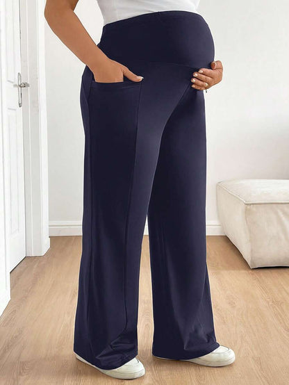 Plus Size Maternity Wide Leg Pants - Adjustable Ultra High Waist, Army Green