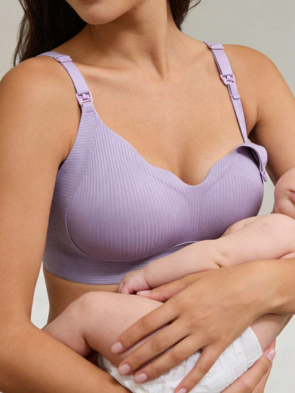 Maternity Nursing Bra - Wireless Anti-Sagging Breastfeeding Half-Fixed Lift Clip-Open, Postpartum
