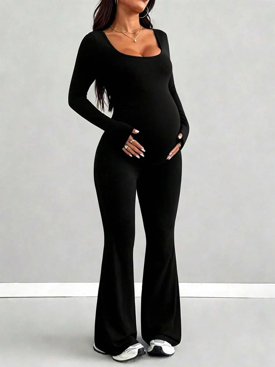 Maternity Long Sleeve Jumpsuit, Tight & Comfortable Casual Outfit