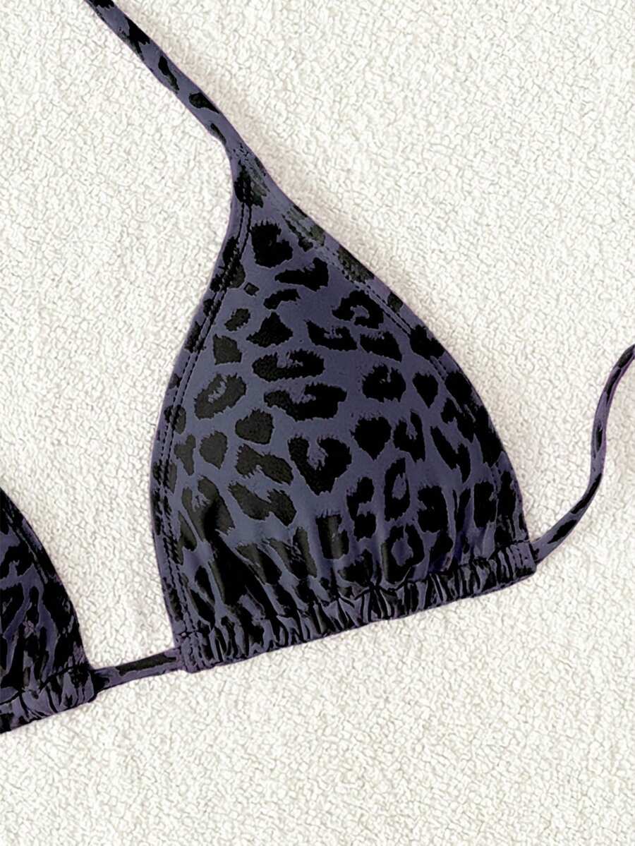 Swim Vcay 1pc Women's Leopard Print Halter Bikini Top For Summer Beach Vacation