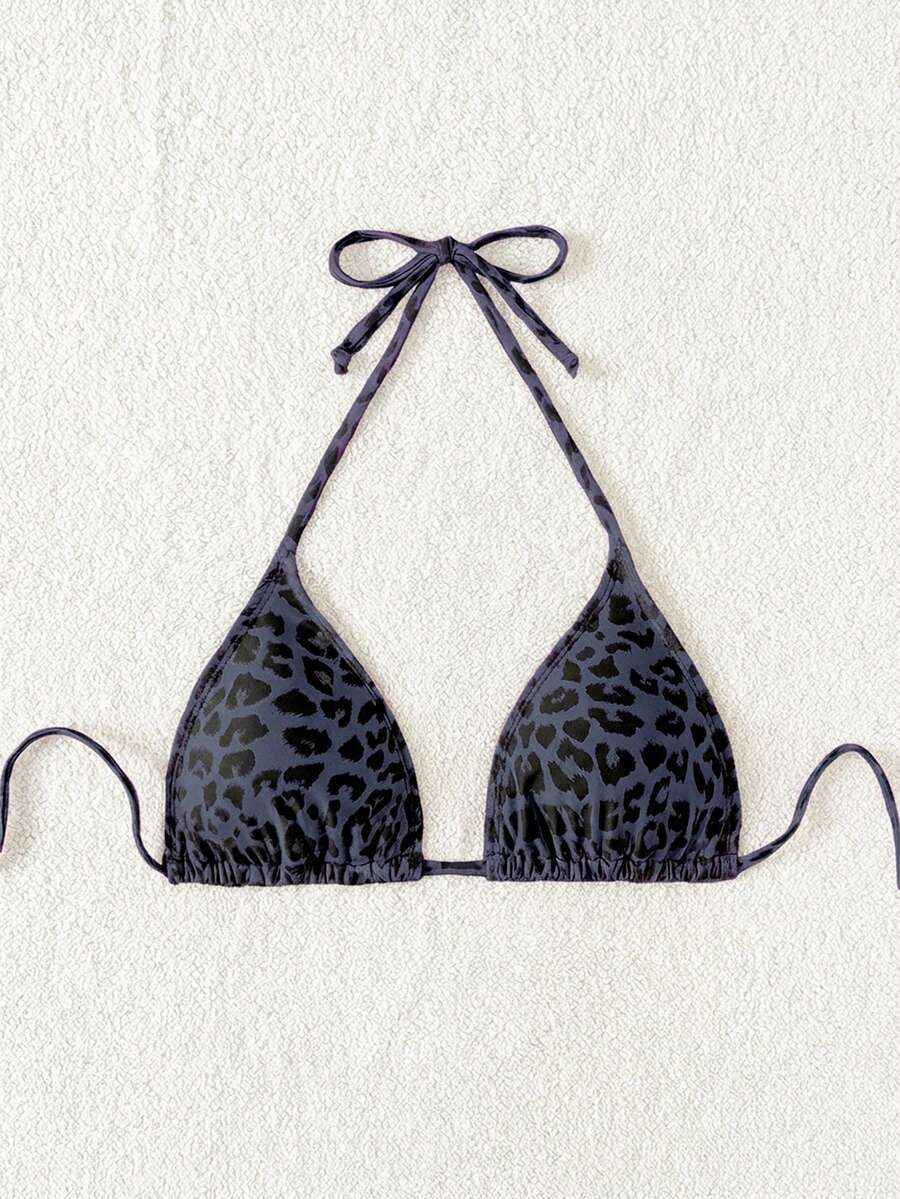 Swim Vcay 1pc Women's Leopard Print Halter Bikini Top For Summer Beach Vacation