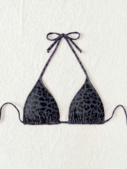 Swim Vcay 1pc Women's Leopard Print Halter Bikini Top For Summer Beach Vacation