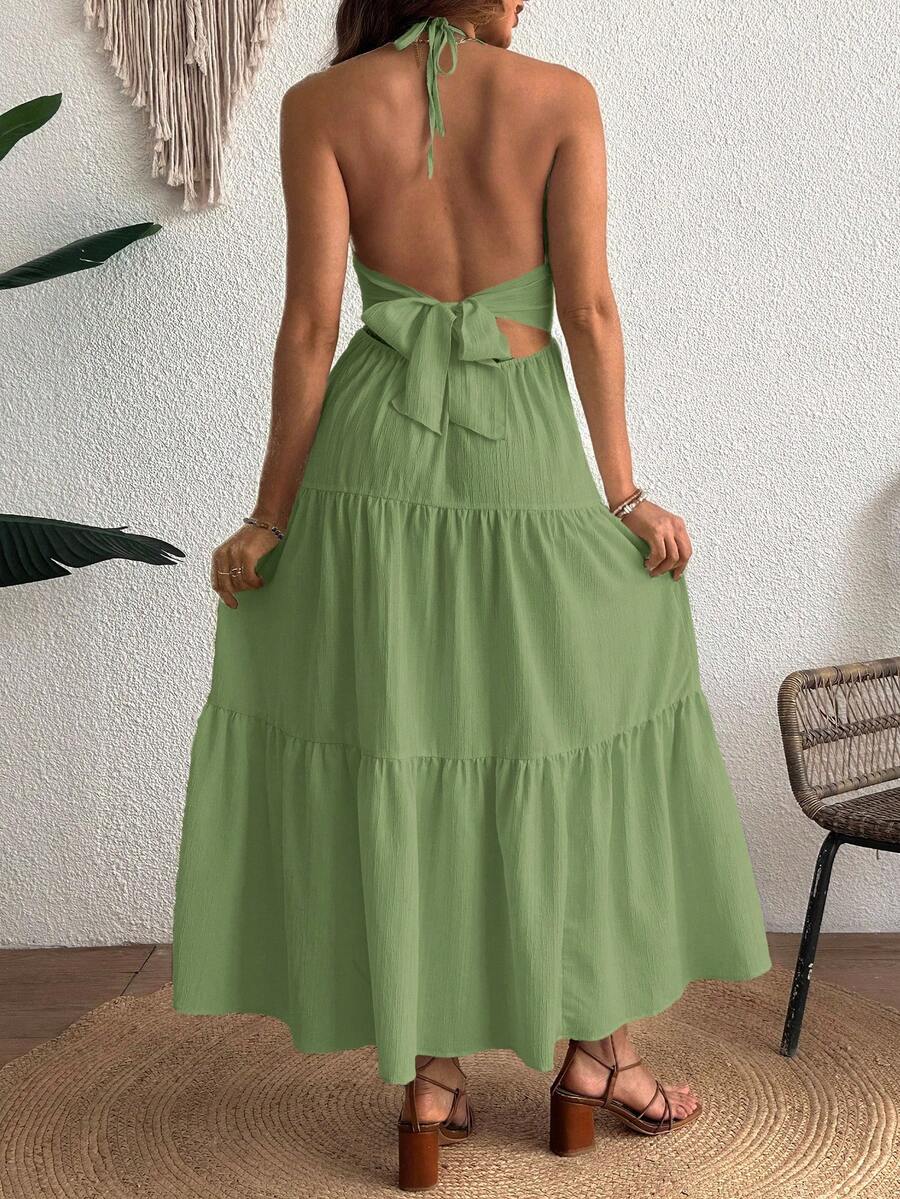 Cherish Maternity Solid Color Backless Maxi Maternity Dress Elegant Sleeveless V Neck Slim Fit Flowy Summer Gown Black