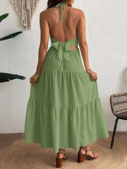 Cherish Maternity Solid Color Backless Maxi Maternity Dress Elegant Sleeveless V Neck Slim Fit Flowy Summer Gown Black