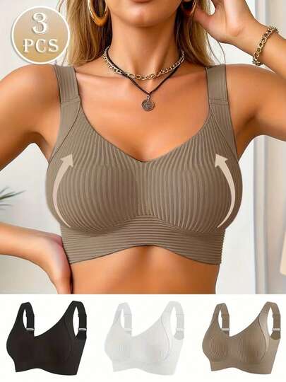 3-Piece Plus Size Full Coverage Sports Bra - Seamless Wireless Comfort Fit