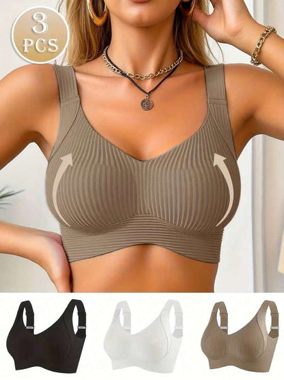 3-Piece Plus Size Full Coverage Sports Bra - Seamless Wireless Comfort Fit