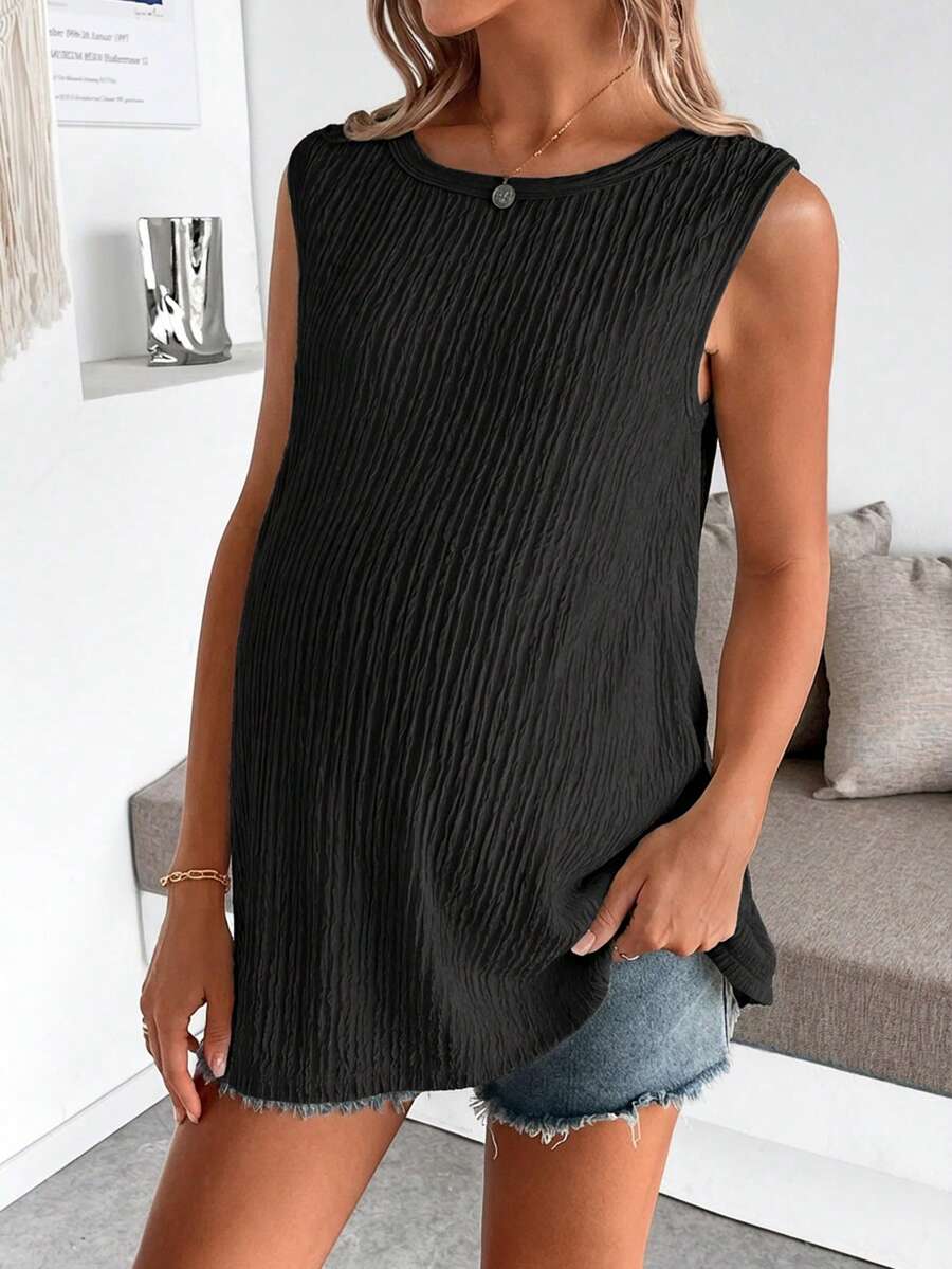 Maternity Black Open Back Camisole with Bow Detail Summer Sleeveless Maternity Tank Top for Beach and Casual Everyday Wear