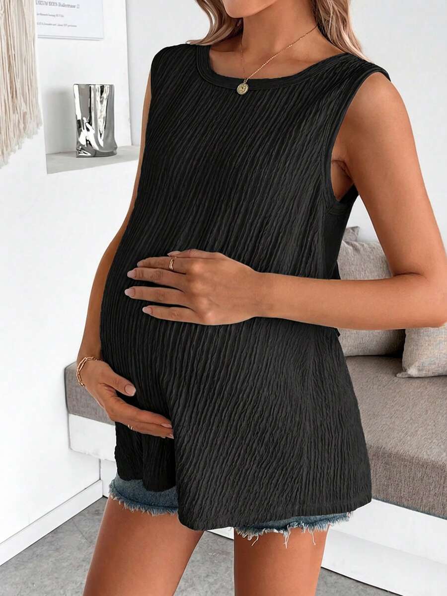 Maternity Black Open Back Camisole with Bow Detail Summer Sleeveless Maternity Tank Top for Beach and Casual Everyday Wear