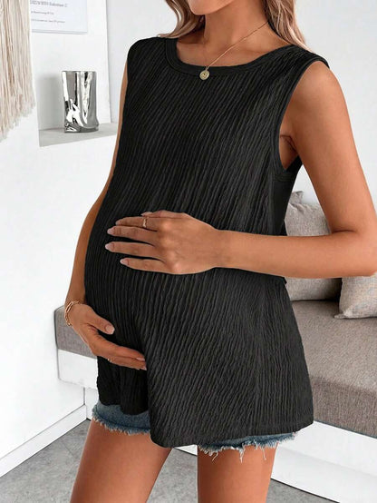 Maternity Black Open Back Camisole with Bow Detail Summer Sleeveless Maternity Tank Top for Beach and Casual Everyday Wear