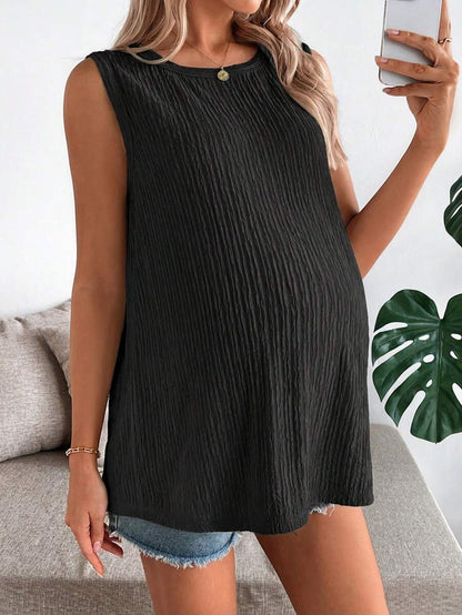 Maternity Black Open Back Camisole with Bow Detail Summer Sleeveless Maternity Tank Top for Beach and Casual Everyday Wear