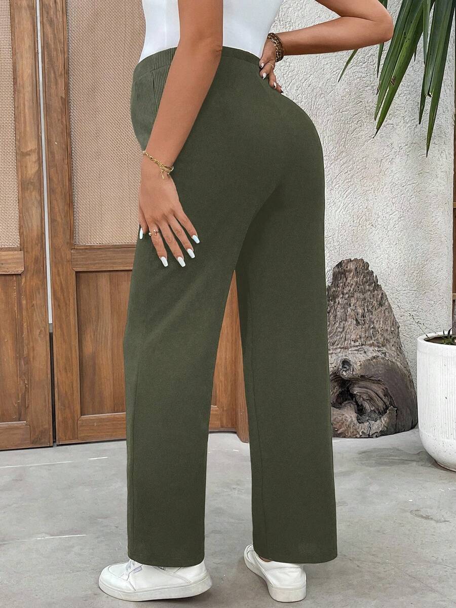 Burgundy Ultra High Waist Maternity Straight Leg Pants – Adjustable Medium Stretch Knitted Casual Trousers for Daily Wear & Fall Holidays