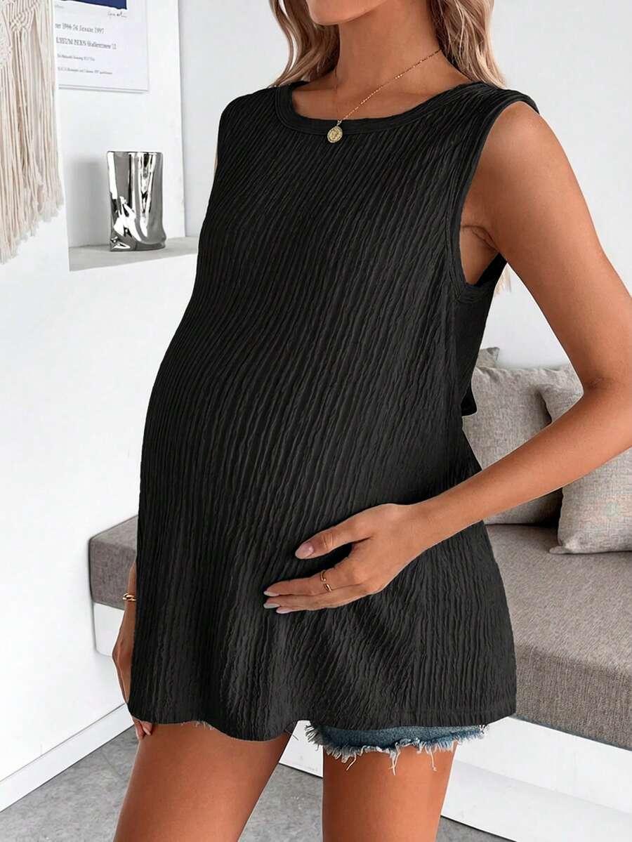 Maternity Black Open Back Camisole with Bow Detail Summer Sleeveless Maternity Tank Top for Beach and Casual Everyday Wear
