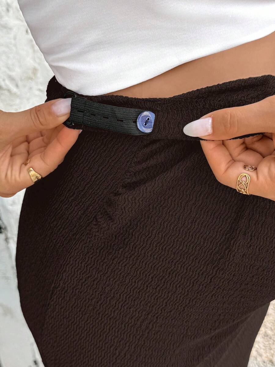 Maternity High Waist Side Slit Pencil Skirt Long Coffee Brown Skinny Fit Knit Skirt for Summer Beach and Casual Wear