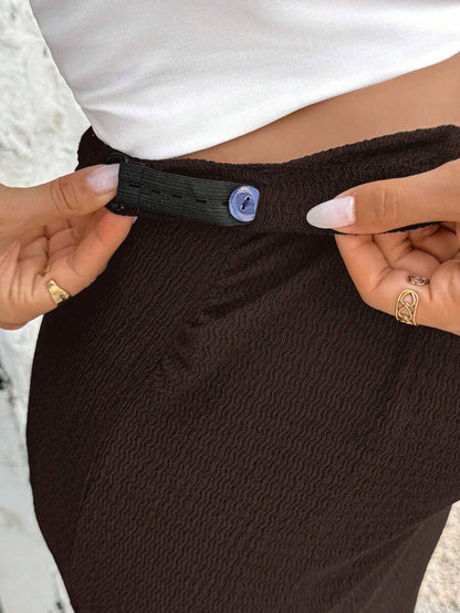 Maternity High Waist Side Slit Pencil Skirt Long Coffee Brown Skinny Fit Knit Skirt for Summer Beach and Casual Wear