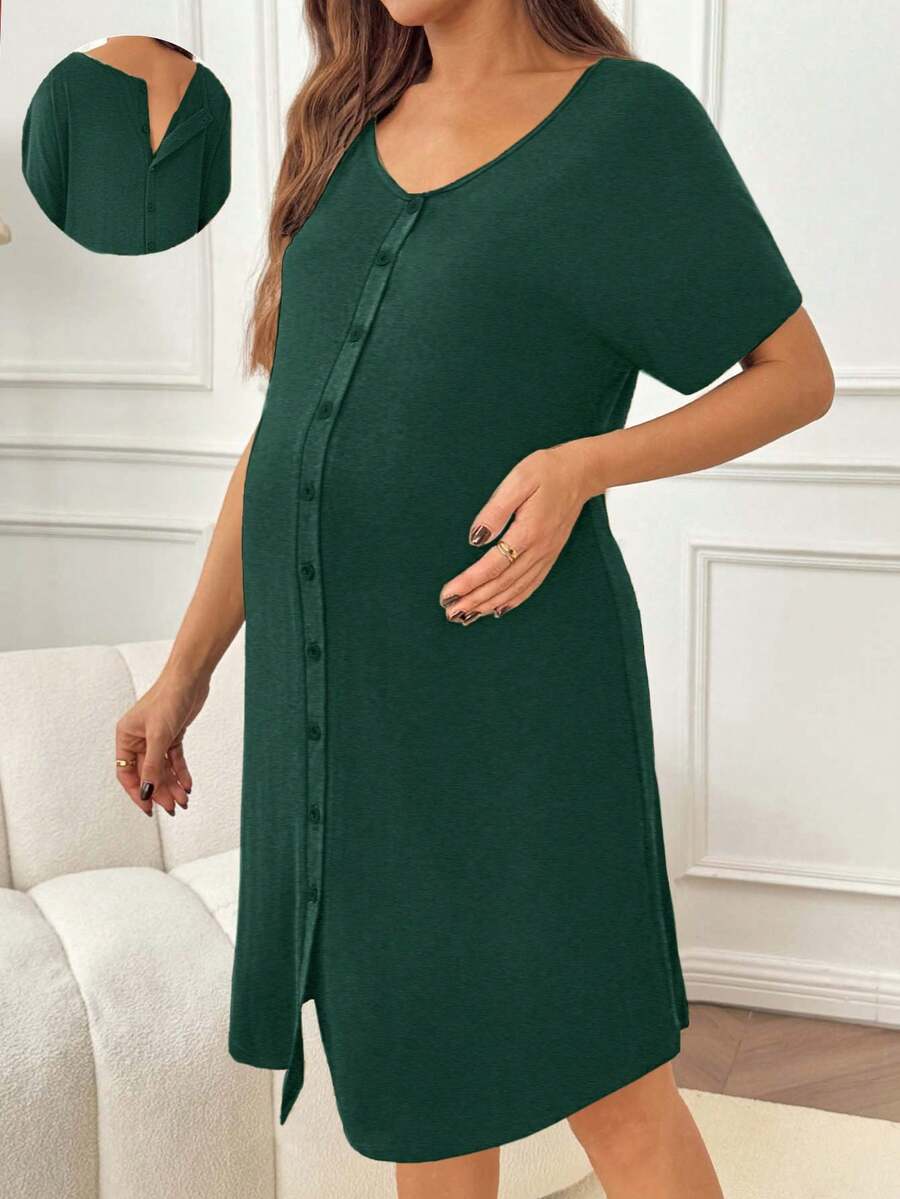 Slowluna Black V-Neck Short Sleeve Lounge Top - Loose Fit High Stretch Knitted Tunic - Comfortable Summer Pajama and Hospital Wear