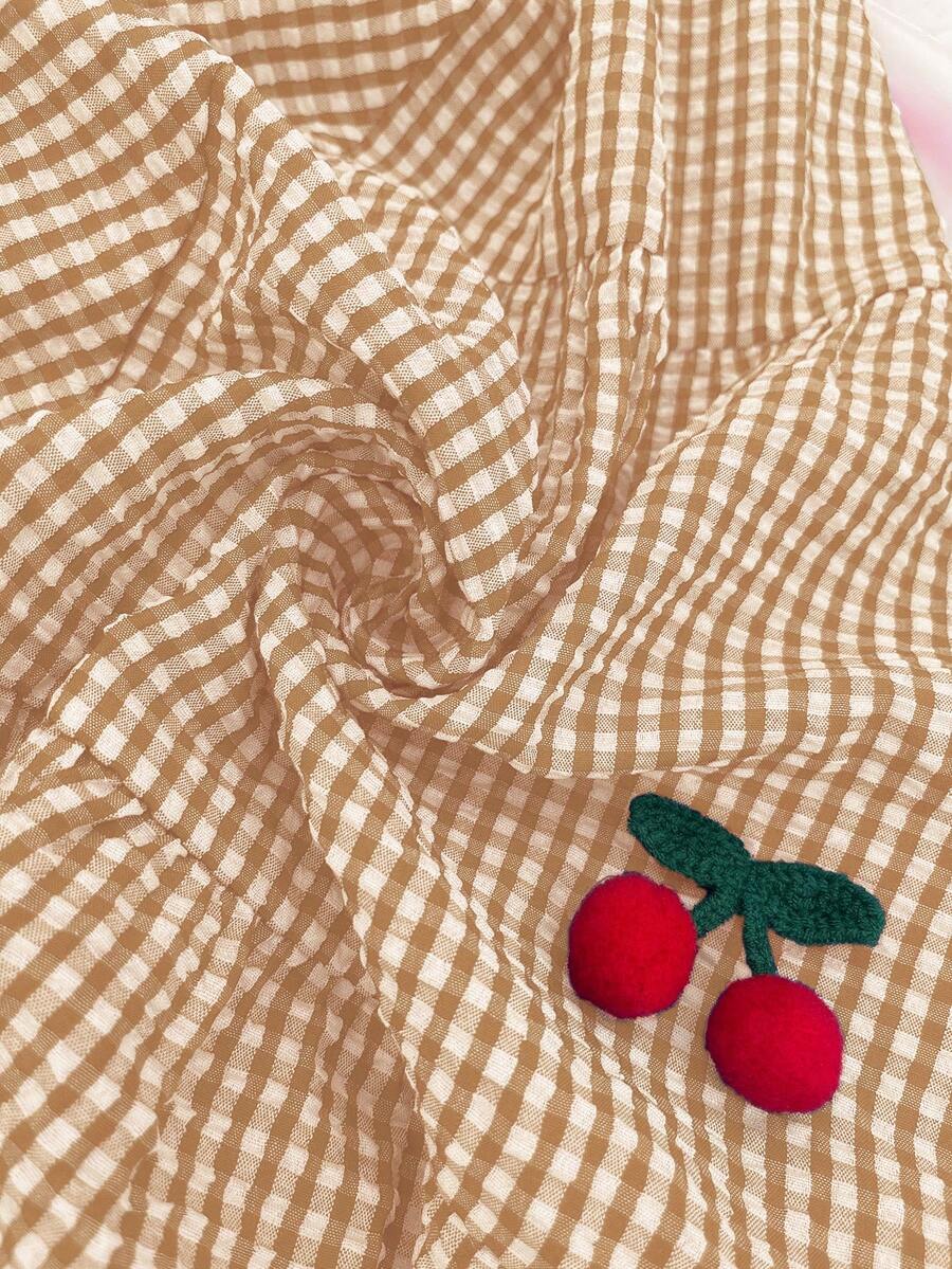 Maternity Cherry Decor Plaid Ruffle Hem Camisole Dress Picnic Dress For Woman Summer Maternity Dress Cherry Dress Women Midi Summer Dress Casual Sundress