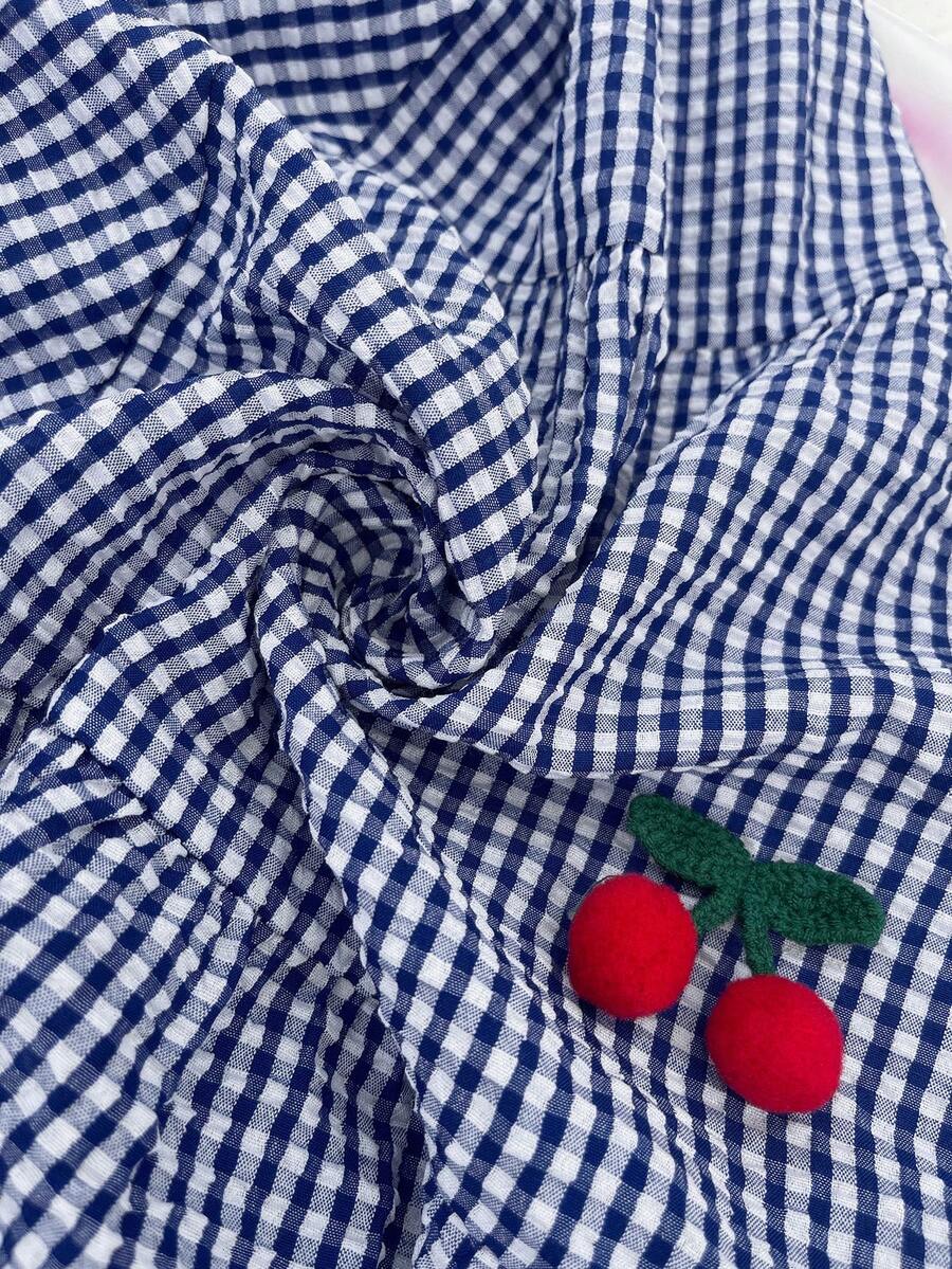 Maternity Cherry Decor Plaid Ruffle Hem Camisole Dress Picnic Dress For Woman Summer Maternity Dress Cherry Dress Women Midi Summer Dress Casual Sundress