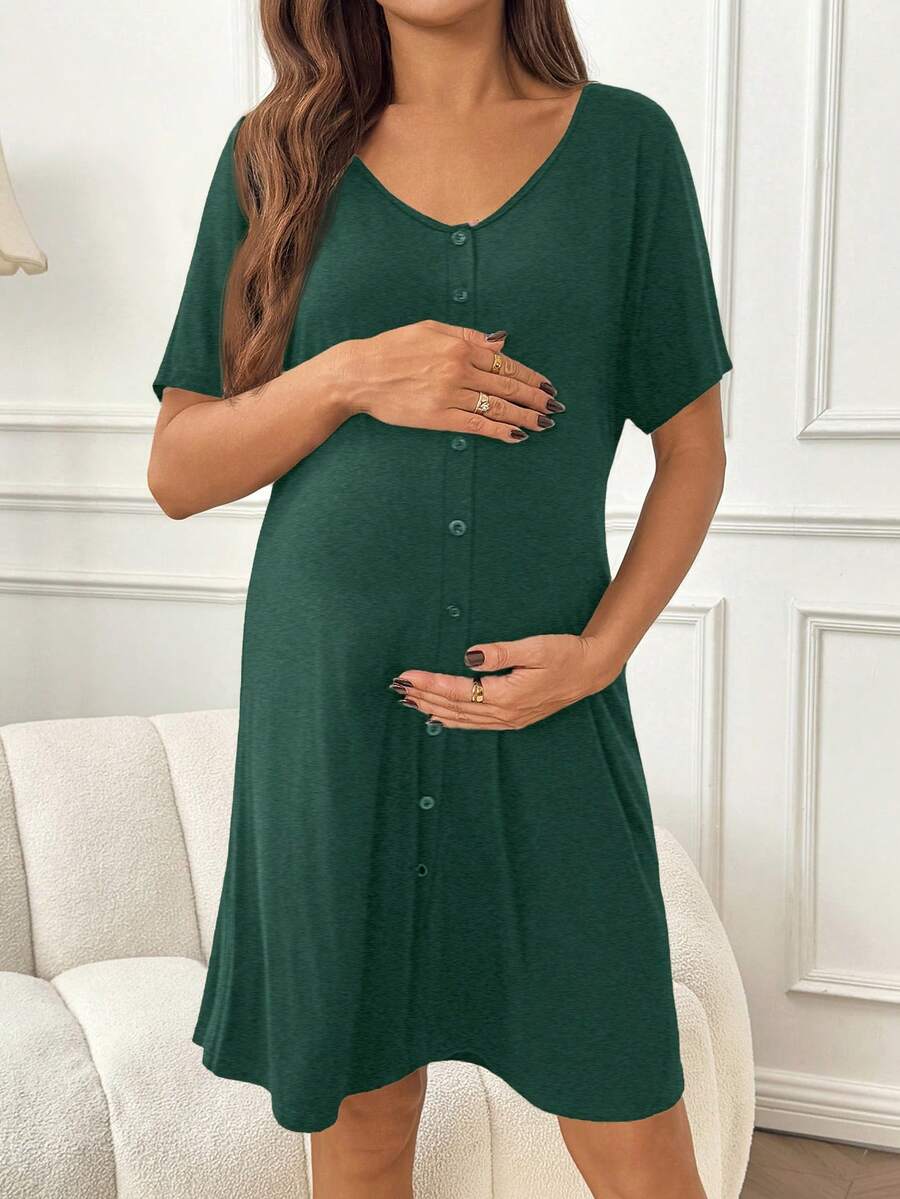 Slowluna Black V-Neck Short Sleeve Lounge Top - Loose Fit High Stretch Knitted Tunic - Comfortable Summer Pajama and Hospital Wear