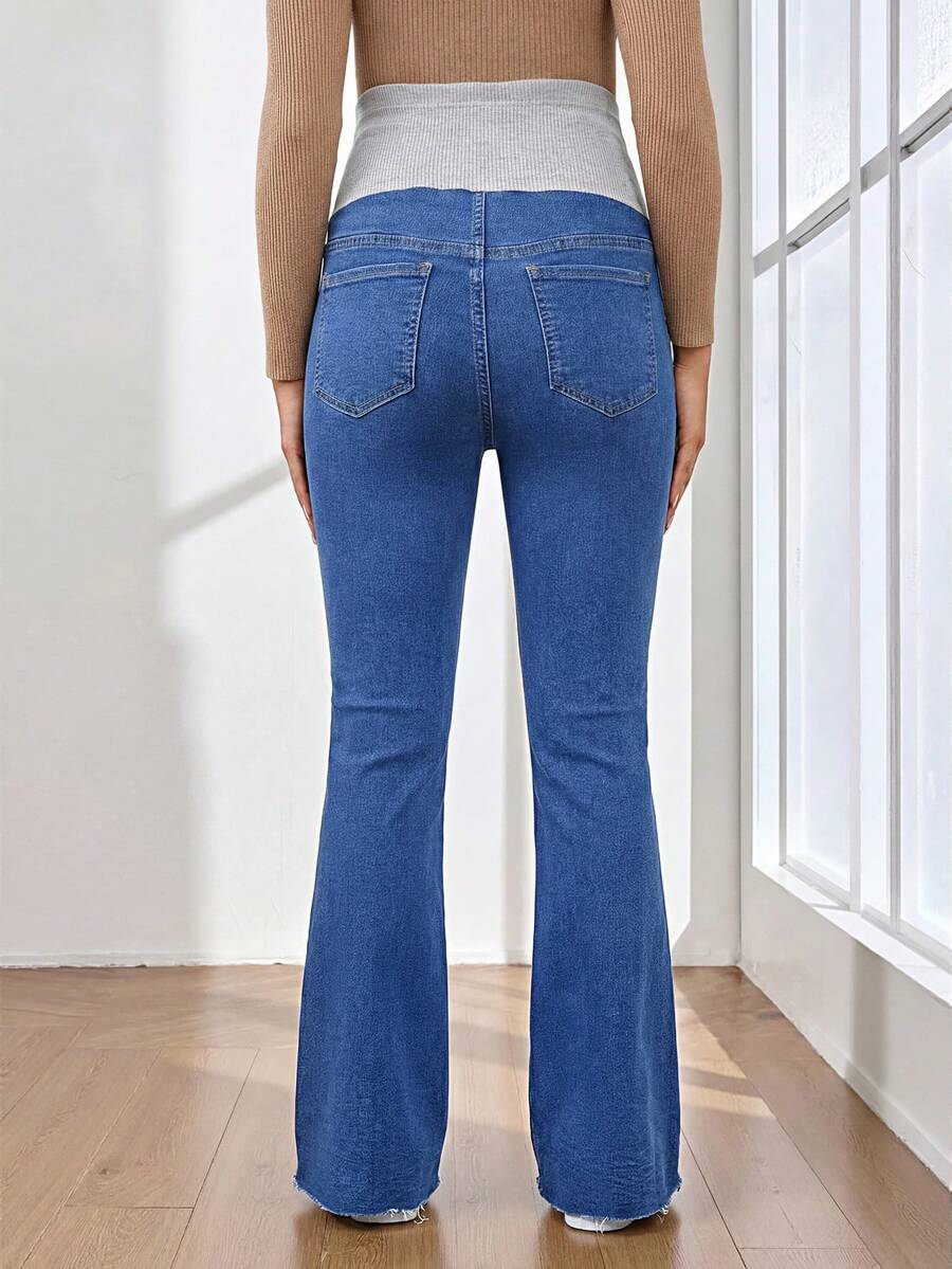 Royal Blue Maternity Flare Jeans – High-Stretch Supportive Elastic Waist Bell Bottoms for Work, Holiday, & Y2K Chic Streetwear