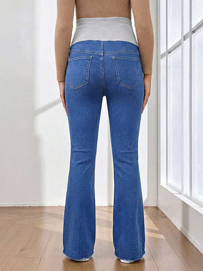 Royal Blue Maternity Flare Jeans – High-Stretch Supportive Elastic Waist Bell Bottoms for Work, Holiday, & Y2K Chic Streetwear