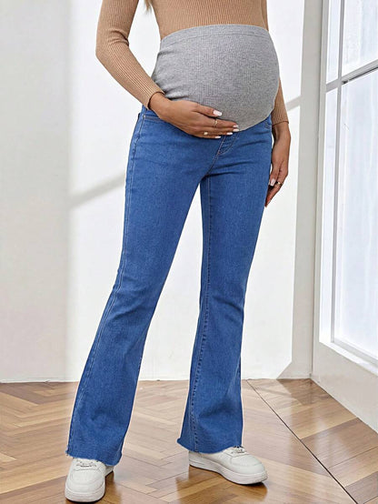 Royal Blue Maternity Flare Jeans – High-Stretch Supportive Elastic Waist Bell Bottoms for Work, Holiday, & Y2K Chic Streetwear