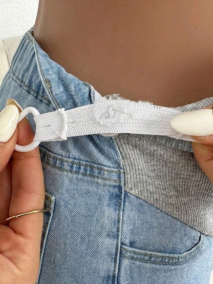 Maternity Denim Pants - Loose Fit, Elastic Waist, Cropped, White