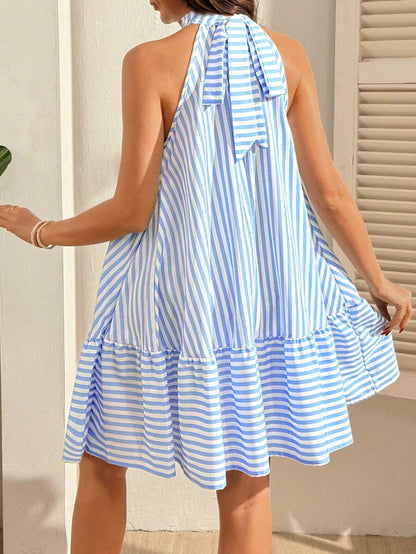 Maternity Striped Sleeveless Spaghetti Strap Flared Dress