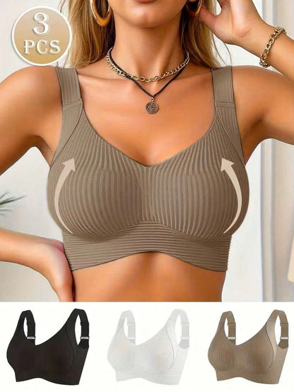 3-Piece Plus Size Seamless Wireless Sports Bra - Full Coverage & Support