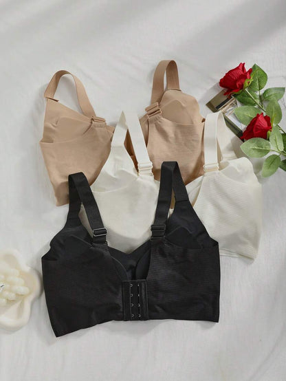 3-Piece Plus Size Full Coverage Sports Bra - Seamless Wireless Comfort Fit