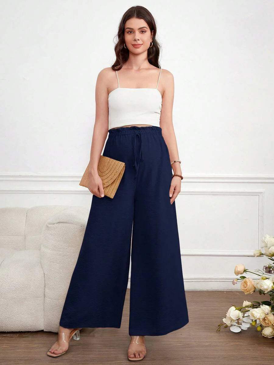 Maternity Wide Leg Pants Loose Fit Redwood Drawstring Elastic Waist Casual Long Trousers for Home and Summer Comfort