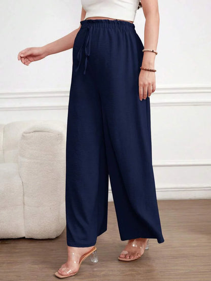 Maternity Wide Leg Pants Loose Fit Redwood Drawstring Elastic Waist Casual Long Trousers for Home and Summer Comfort