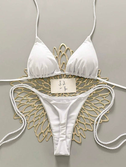 Swim Vcay 2pcs Women Apricot Bikini Swimwear Set, Handmade Rope Decor Swimwear Bikini Sets For Women Rouche Bathing Suit Bikini Alt